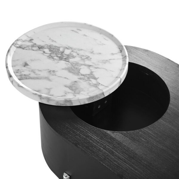 Black Lift-Top Coffee Table with Hidden Storage, Marble Rotating Tray & Drawers - Image 17