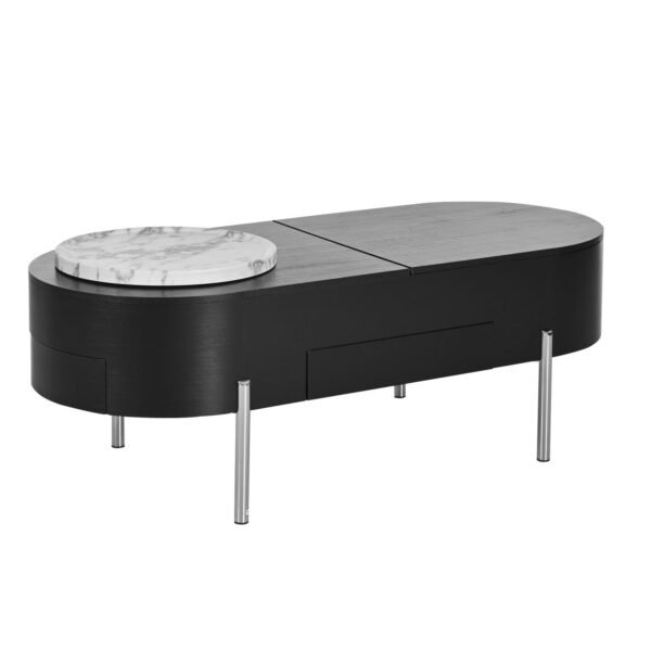 Black Lift-Top Coffee Table with Hidden Storage, Marble Rotating Tray & Drawers - Image 18