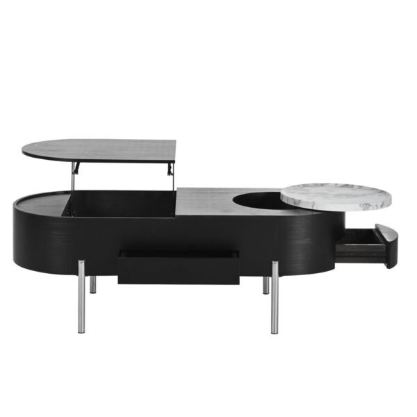Black Lift-Top Coffee Table with Hidden Storage, Marble Rotating Tray & Drawers - Image 19