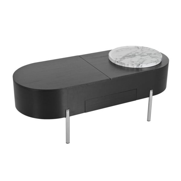 Black Lift-Top Coffee Table with Hidden Storage, Marble Rotating Tray & Drawers - Image 20