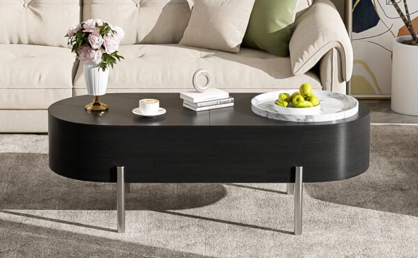 Black Lift-Top Coffee Table with Hidden Storage, Marble Rotating Tray & Drawers - Image 4