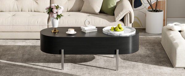 Black Lift-Top Coffee Table with Hidden Storage, Marble Rotating Tray & Drawers - Image 5