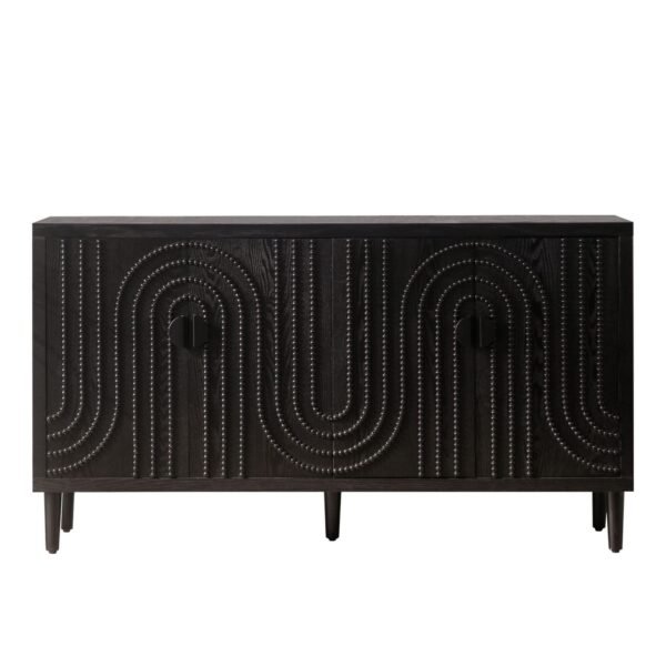 Modern Black Wooden Accent Cabinet with 4 Doors – Buffet Sideboard for Dining Room, Entryway, Kitchen - Image 3
