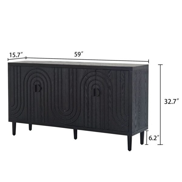 Modern Black Wooden Accent Cabinet with 4 Doors – Buffet Sideboard for Dining Room, Entryway, Kitchen - Image 5