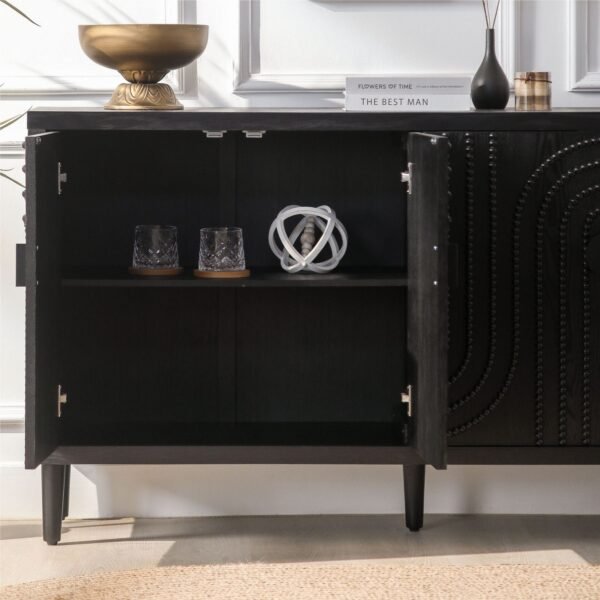 Modern Black Wooden Accent Cabinet with 4 Doors – Buffet Sideboard for Dining Room, Entryway, Kitchen - Image 7