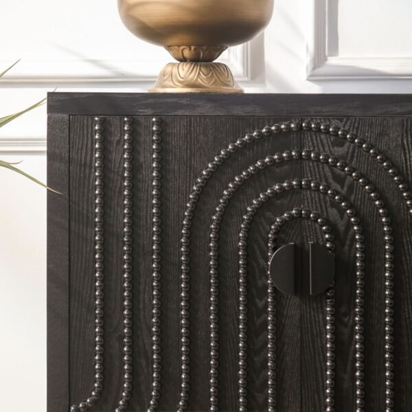 Modern Black Wooden Accent Cabinet with 4 Doors – Buffet Sideboard for Dining Room, Entryway, Kitchen - Image 8