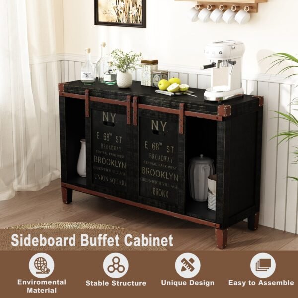 Farmhouse Black TV Stand for 55” TV – 30" Tall Rustic Console with Sliding Barn Doors & Storage Cabinets - Image 2