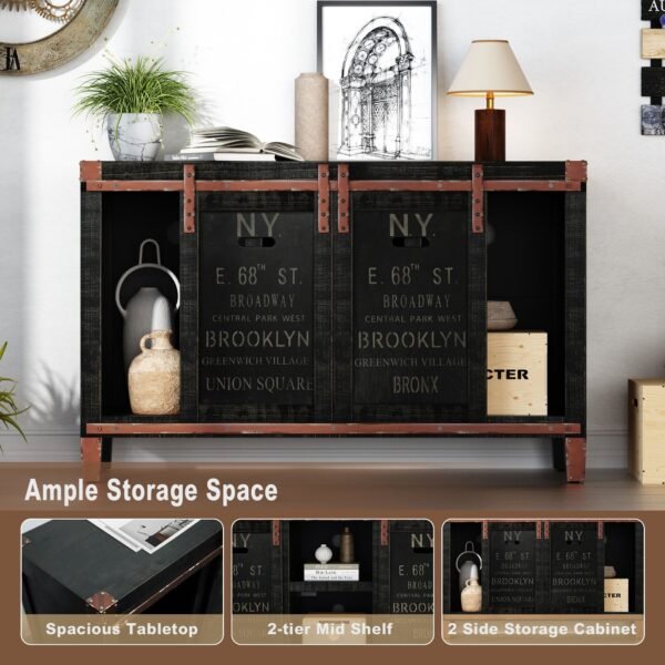 Farmhouse Black TV Stand for 55” TV – 30" Tall Rustic Console with Sliding Barn Doors & Storage Cabinets - Image 3