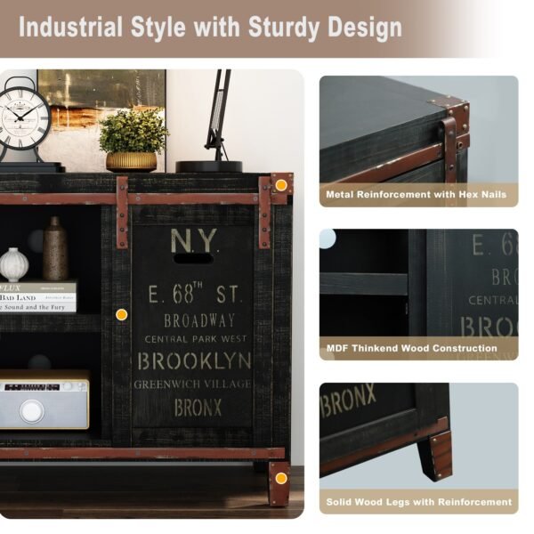 Farmhouse Black TV Stand for 55” TV – 30" Tall Rustic Console with Sliding Barn Doors & Storage Cabinets - Image 5