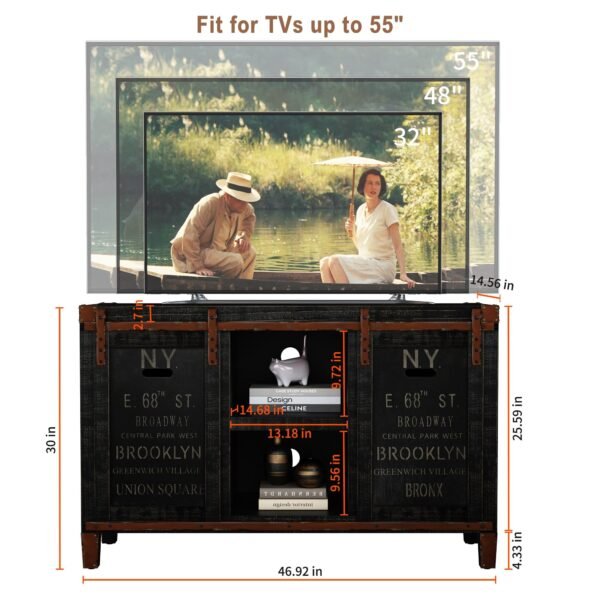 Farmhouse Black TV Stand for 55” TV – 30" Tall Rustic Console with Sliding Barn Doors & Storage Cabinets - Image 7