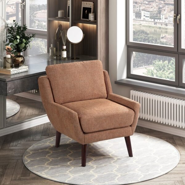 Orange Chenille Accent Chair with Solid Wood Legs – Modern Comfort for Living Room