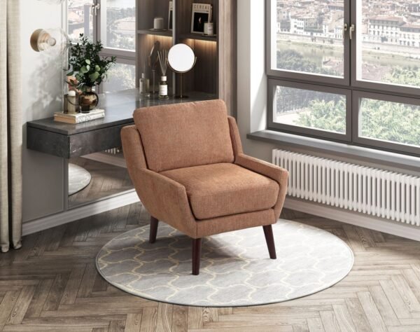 Orange Chenille Accent Chair with Solid Wood Legs – Modern Comfort for Living Room - Image 9