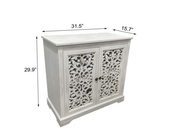 Antique White Sideboard Cabinet with Carved Doors – Vintage Accent Storage Console for Living Room or Entryway - Image 6