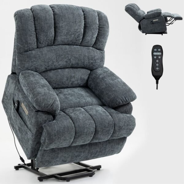 Oversized Power Lift Recliner Chair – Blue Grey Chenille, 8-Point Massage & Heat, 23" Seat for Elderly - Image 12