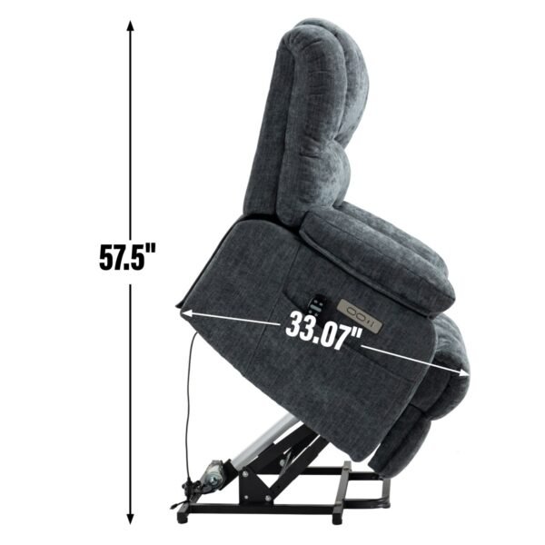 Oversized Power Lift Recliner Chair – Blue Grey Chenille, 8-Point Massage & Heat, 23" Seat for Elderly - Image 14