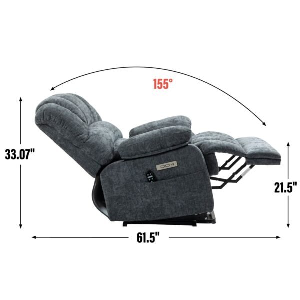 Oversized Power Lift Recliner Chair – Blue Grey Chenille, 8-Point Massage & Heat, 23" Seat for Elderly - Image 15