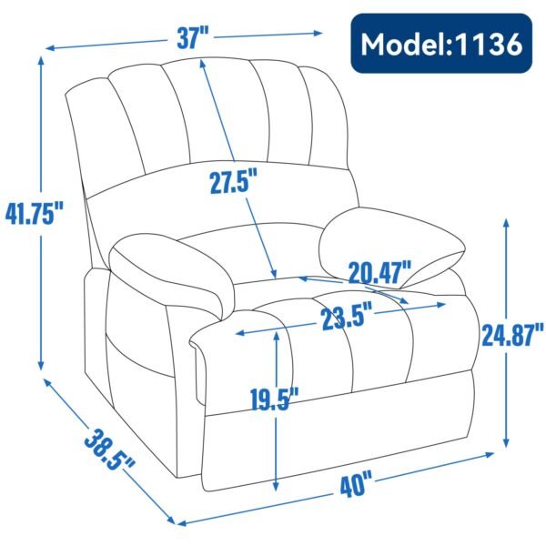 Oversized Power Lift Recliner Chair – Blue Grey Chenille, 8-Point Massage & Heat, 23" Seat for Elderly - Image 19