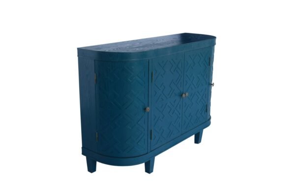 Oval Fluted Storage Cabinet – Antique Blue Green Sideboard with Sliding Doors, 4-Door Accent Credenza for Living Room or Kitchen - Image 13