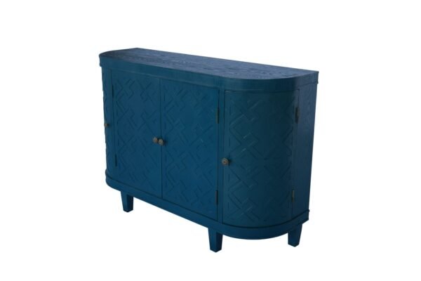 Oval Fluted Storage Cabinet – Antique Blue Green Sideboard with Sliding Doors, 4-Door Accent Credenza for Living Room or Kitchen - Image 14
