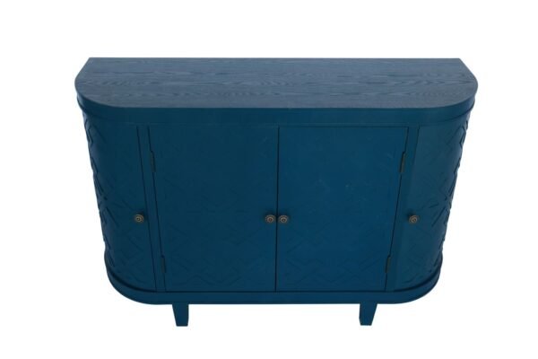 Oval Fluted Storage Cabinet – Antique Blue Green Sideboard with Sliding Doors, 4-Door Accent Credenza for Living Room or Kitchen - Image 15
