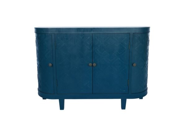 Oval Fluted Storage Cabinet – Antique Blue Green Sideboard with Sliding Doors, 4-Door Accent Credenza for Living Room or Kitchen - Image 18
