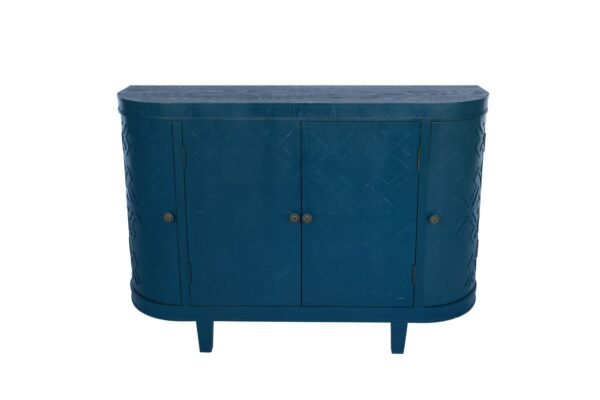 Oval Fluted Storage Cabinet – Antique Blue Green Sideboard with Sliding Doors, 4-Door Accent Credenza for Living Room or Kitchen - Image 6