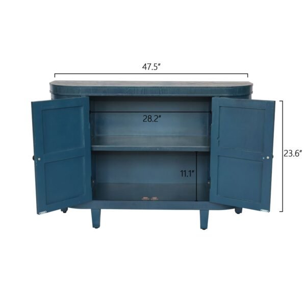 Oval Fluted Storage Cabinet – Antique Blue Green Sideboard with Sliding Doors, 4-Door Accent Credenza for Living Room or Kitchen - Image 7