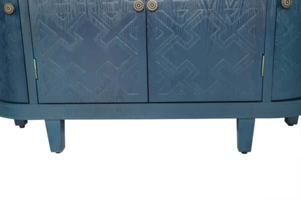 Oval Fluted Storage Cabinet – Antique Blue Green Sideboard with Sliding Doors, 4-Door Accent Credenza for Living Room or Kitchen - Image 8
