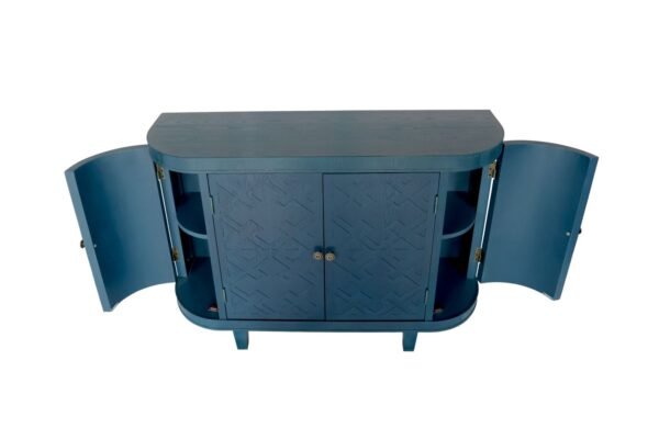 Oval Fluted Storage Cabinet – Antique Blue Green Sideboard with Sliding Doors, 4-Door Accent Credenza for Living Room or Kitchen - Image 10