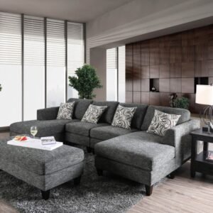 Gray Chenille 5-Piece U-Shaped Sectional Sofa Set with Ottoman and Pillows – Modern Living Room Furniture