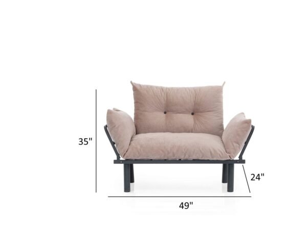 Sona Beige Chenille Futon Love Seat – Convertible Sofa Bed with Metal Frame - Image 4