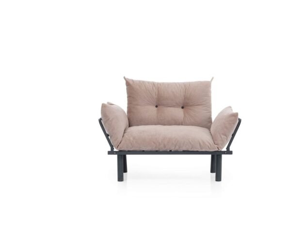 Sona Beige Chenille Futon Love Seat – Convertible Sofa Bed with Metal Frame - Image 5