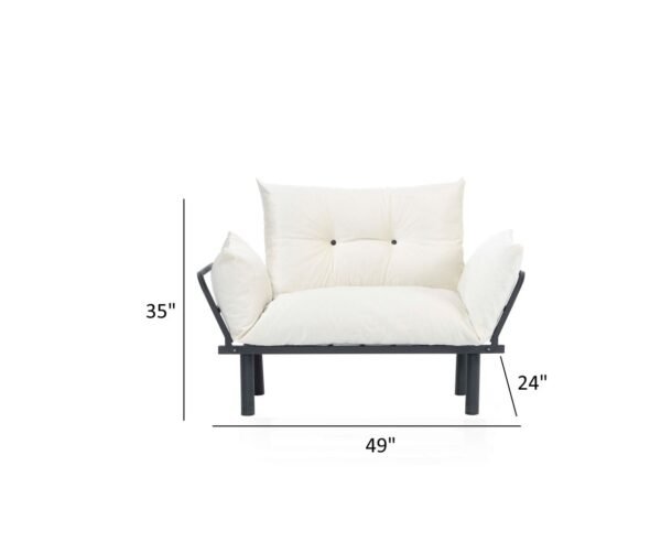 Sona Cream Chenille Futon Love Seat – Convertible Sofa Bed with Metal Frame - Image 3