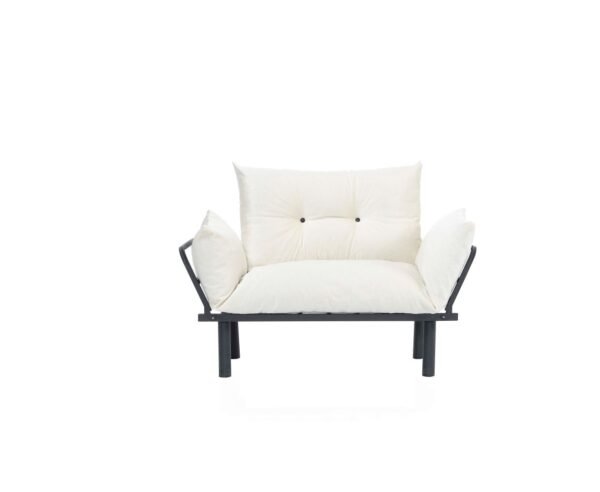Sona Cream Chenille Futon Love Seat – Convertible Sofa Bed with Metal Frame - Image 4