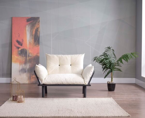 Sona Cream Chenille Futon Love Seat – Convertible Sofa Bed with Metal Frame