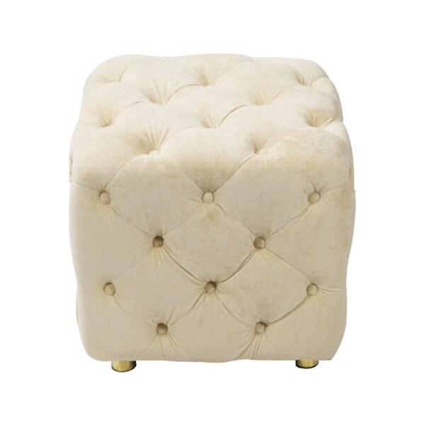 Beige Velvet Upholstered Ottoman with Storage – Modern Dice-Shaped Footstool for Living Room, Bedroom, Entryway - Image 11