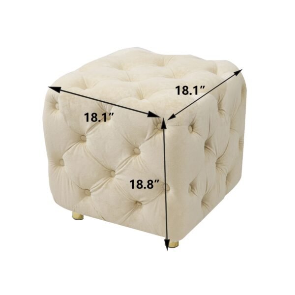 Beige Velvet Upholstered Ottoman with Storage – Modern Dice-Shaped Footstool for Living Room, Bedroom, Entryway - Image 12