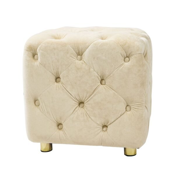 Beige Velvet Upholstered Ottoman with Storage – Modern Dice-Shaped Footstool for Living Room, Bedroom, Entryway - Image 13