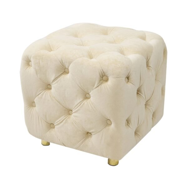 Beige Velvet Upholstered Ottoman with Storage – Modern Dice-Shaped Footstool for Living Room, Bedroom, Entryway - Image 3
