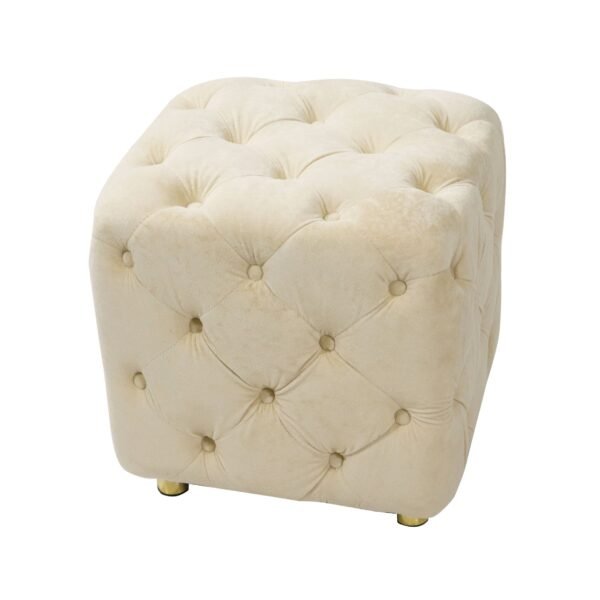 Beige Velvet Upholstered Ottoman with Storage – Modern Dice-Shaped Footstool for Living Room, Bedroom, Entryway - Image 4