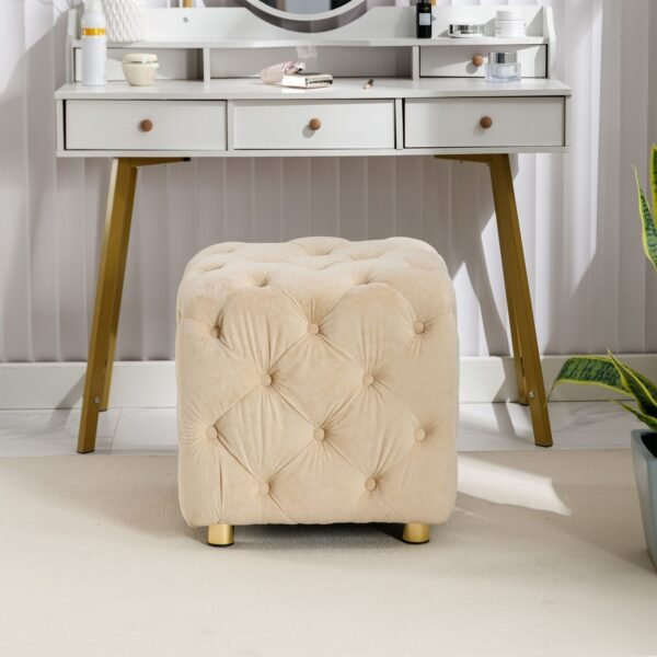 Beige Velvet Upholstered Ottoman with Storage – Modern Dice-Shaped Footstool for Living Room, Bedroom, Entryway - Image 6