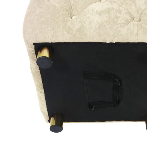 Beige Velvet Upholstered Ottoman with Storage – Modern Dice-Shaped Footstool for Living Room, Bedroom, Entryway - Image 8