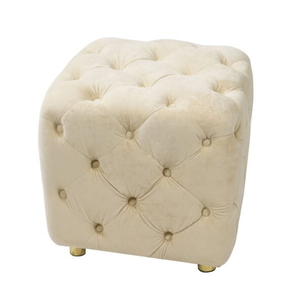 Beige Velvet Upholstered Ottoman with Storage – Modern Dice-Shaped Footstool for Living Room, Bedroom, Entryway - Image 9