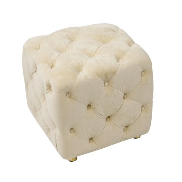 Beige Velvet Upholstered Ottoman with Storage – Modern Dice-Shaped Footstool for Living Room, Bedroom, Entryway - Image 10