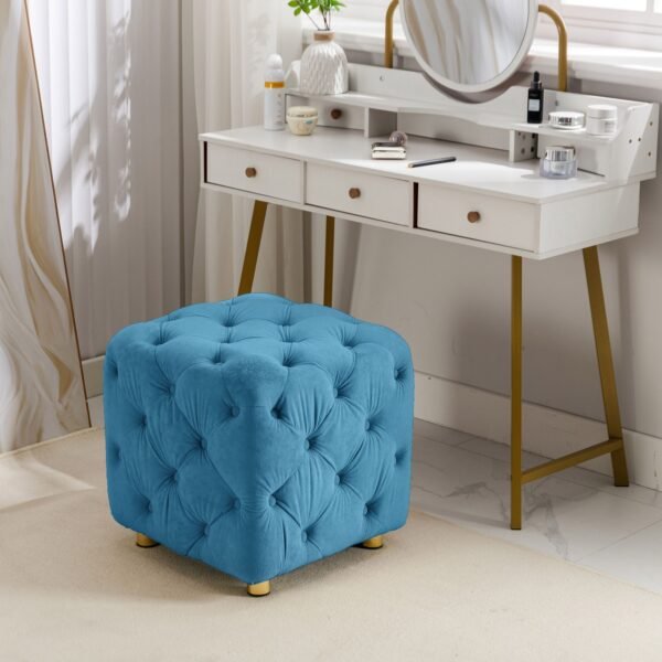 Blue Velvet Upholstered Ottoman with Storage – Modern Dice-Shaped Footstool for Living Room, Bedroom - Image 2