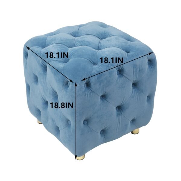 Blue Velvet Upholstered Ottoman with Storage – Modern Dice-Shaped Footstool for Living Room, Bedroom - Image 16