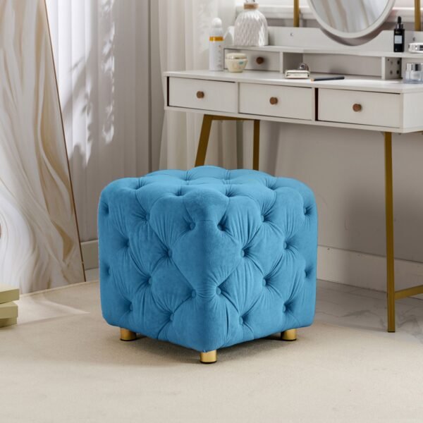 Blue Velvet Upholstered Ottoman with Storage – Modern Dice-Shaped Footstool for Living Room, Bedroom - Image 3