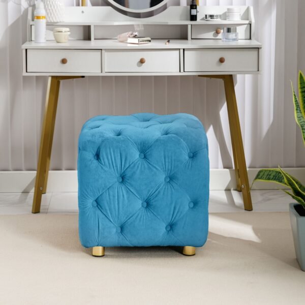 Blue Velvet Upholstered Ottoman with Storage – Modern Dice-Shaped Footstool for Living Room, Bedroom - Image 4