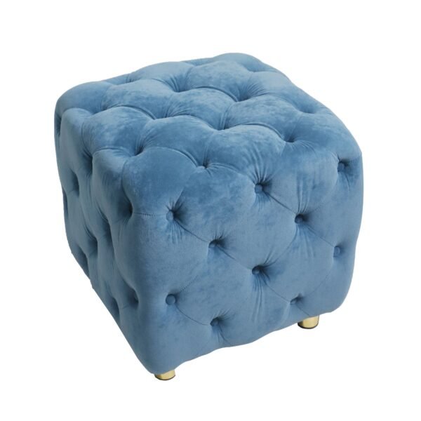 Blue Velvet Upholstered Ottoman with Storage – Modern Dice-Shaped Footstool for Living Room, Bedroom - Image 5
