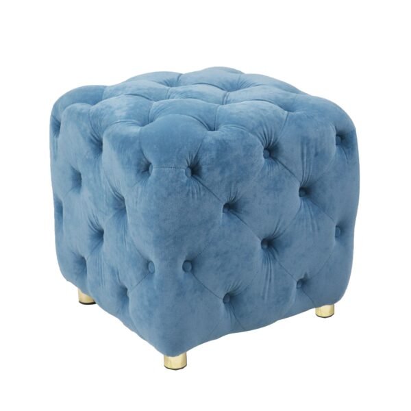 Blue Velvet Upholstered Ottoman with Storage – Modern Dice-Shaped Footstool for Living Room, Bedroom - Image 9